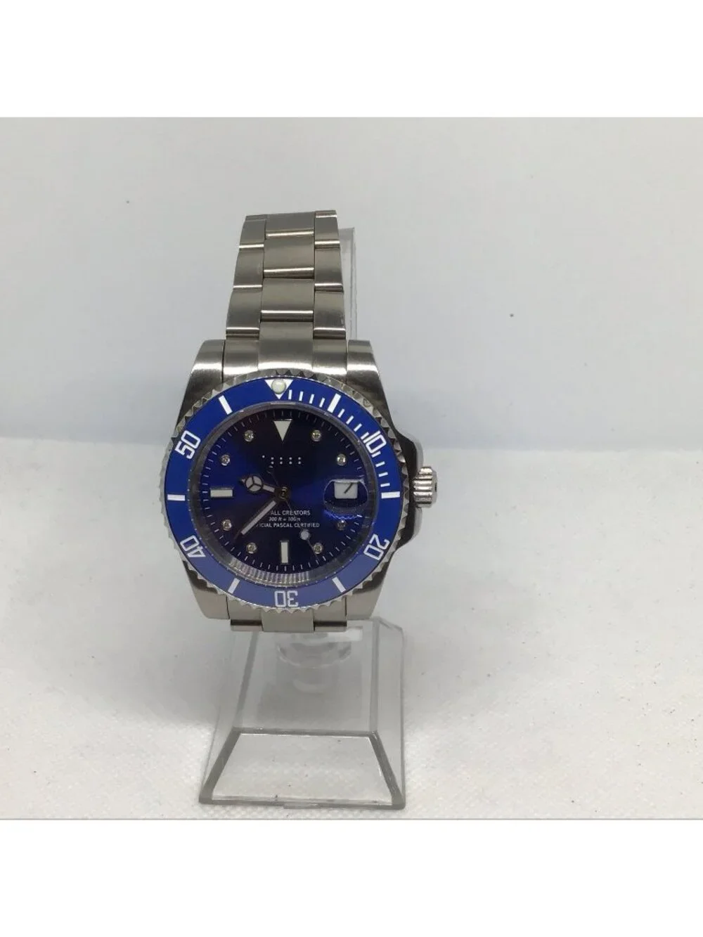 Paul Pascal Diver 300m Mens Blue Dial Bezel Date Stainless Steel Watch 43mm